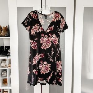 Black floral v-neck dress